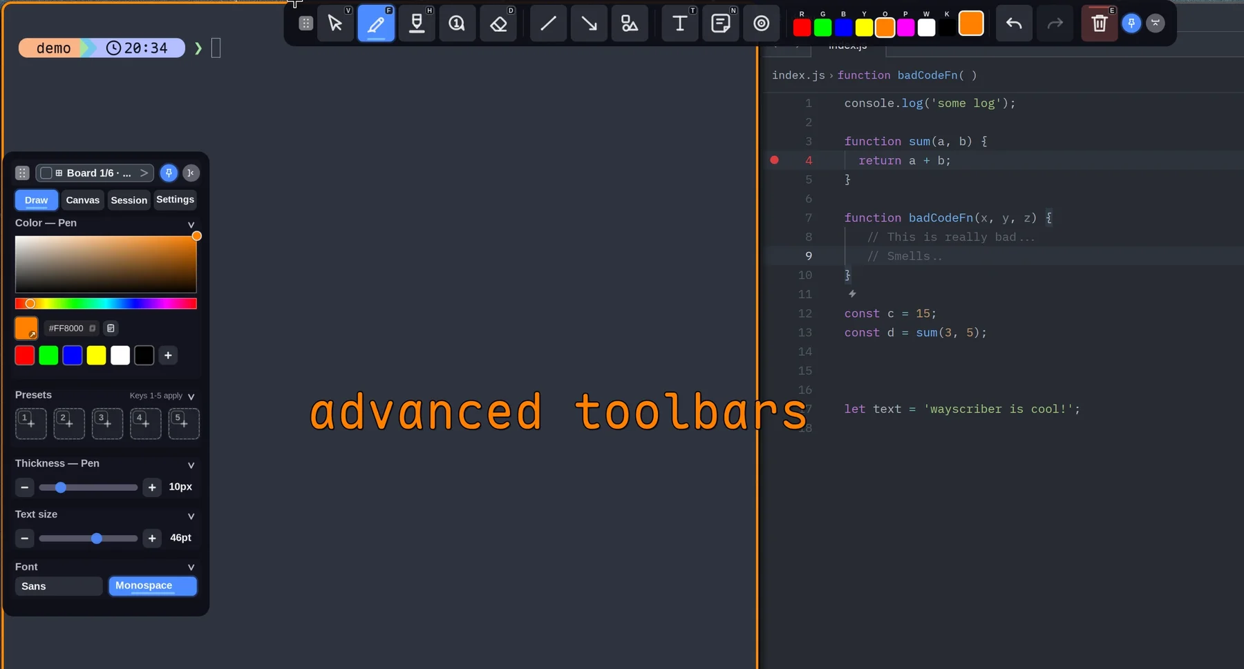 GTK4 top toolbar strip and advanced side panel with color area, presets and sliders