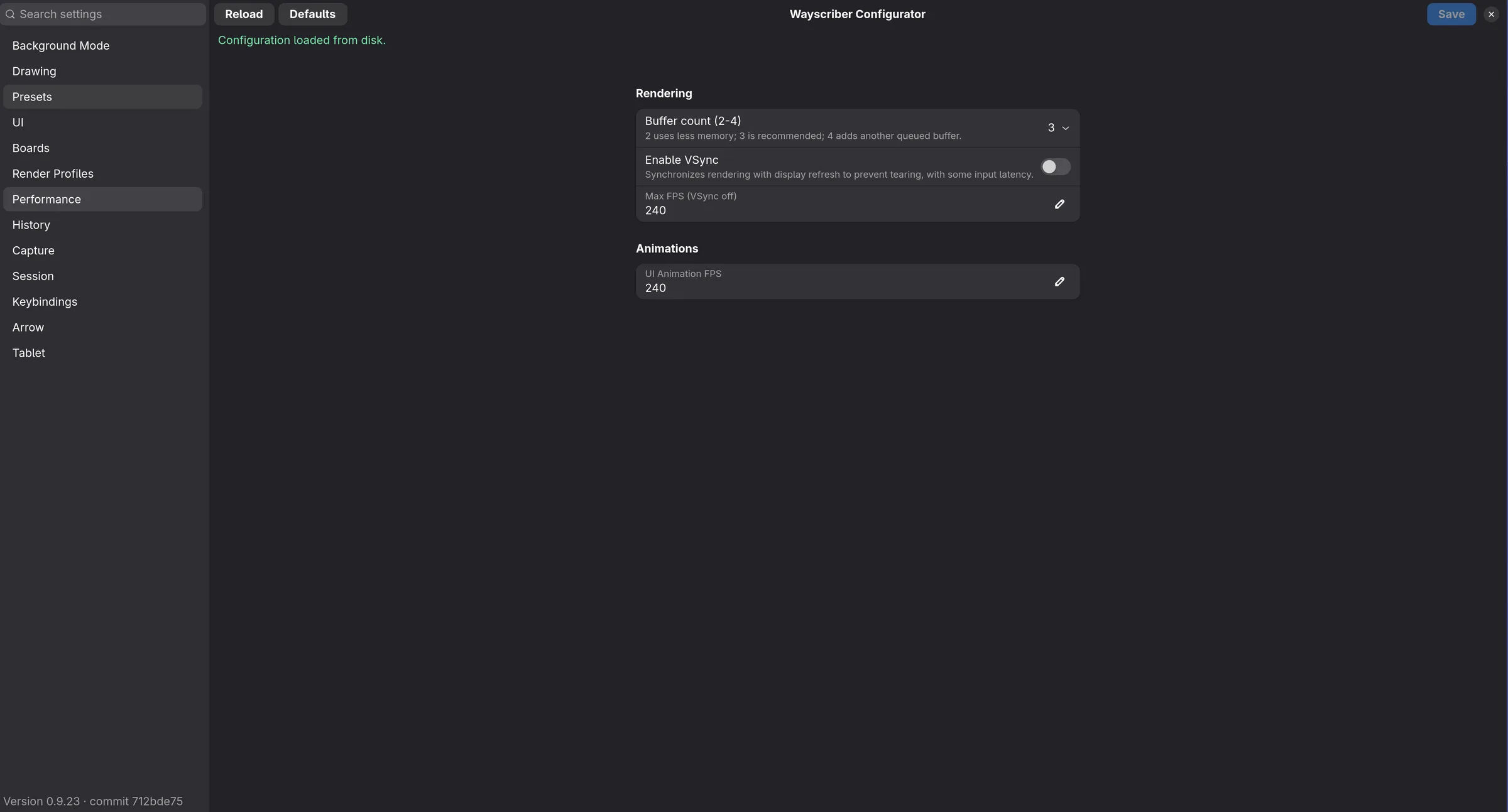 Configurator Rendering page with buffer and animation settings