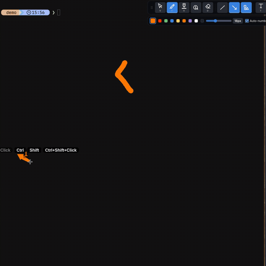 Wayscriber displaying live modifier, click and typing chips in the Input HUD