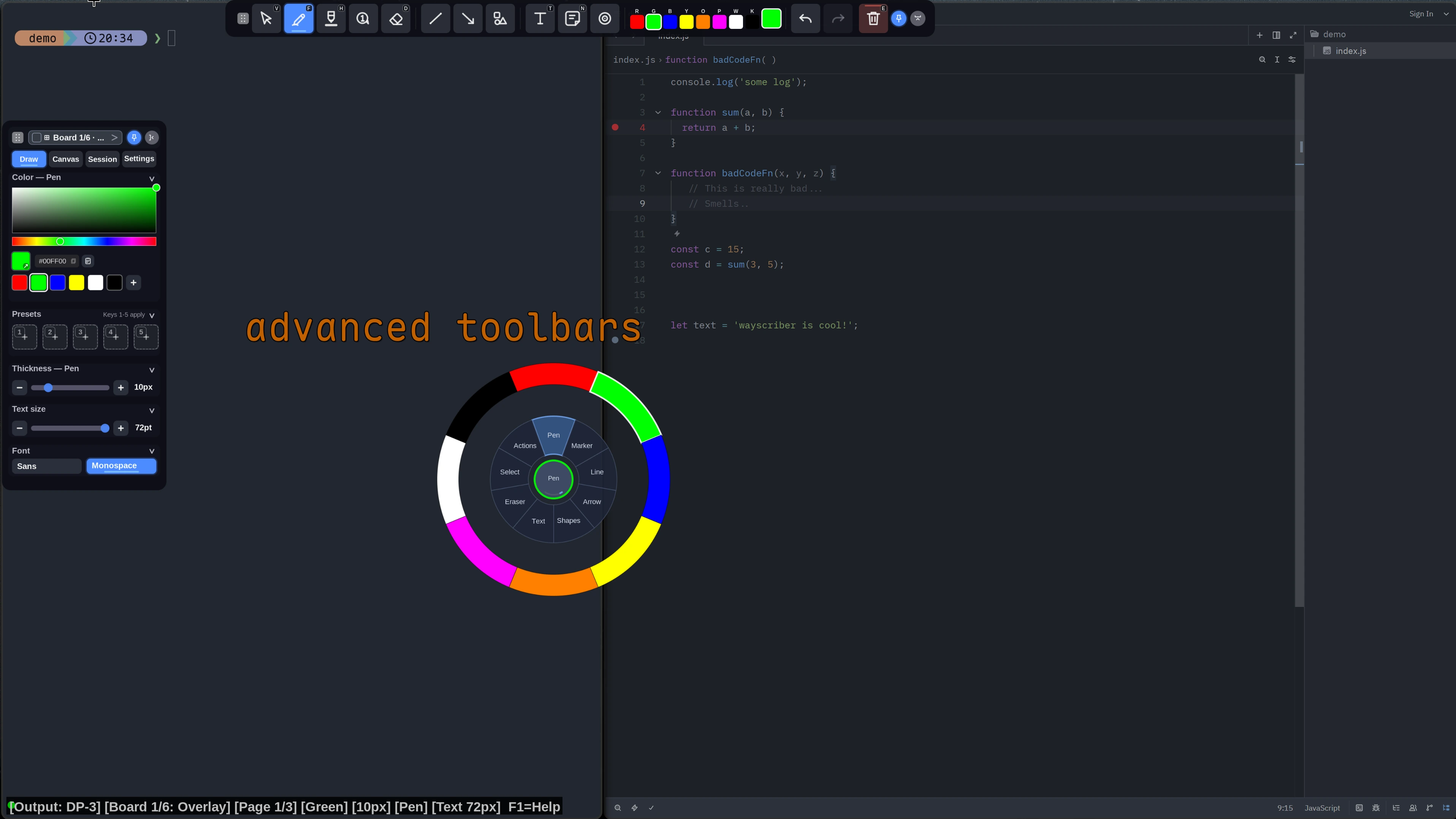 wayscriber radial tool menu with a colour ring