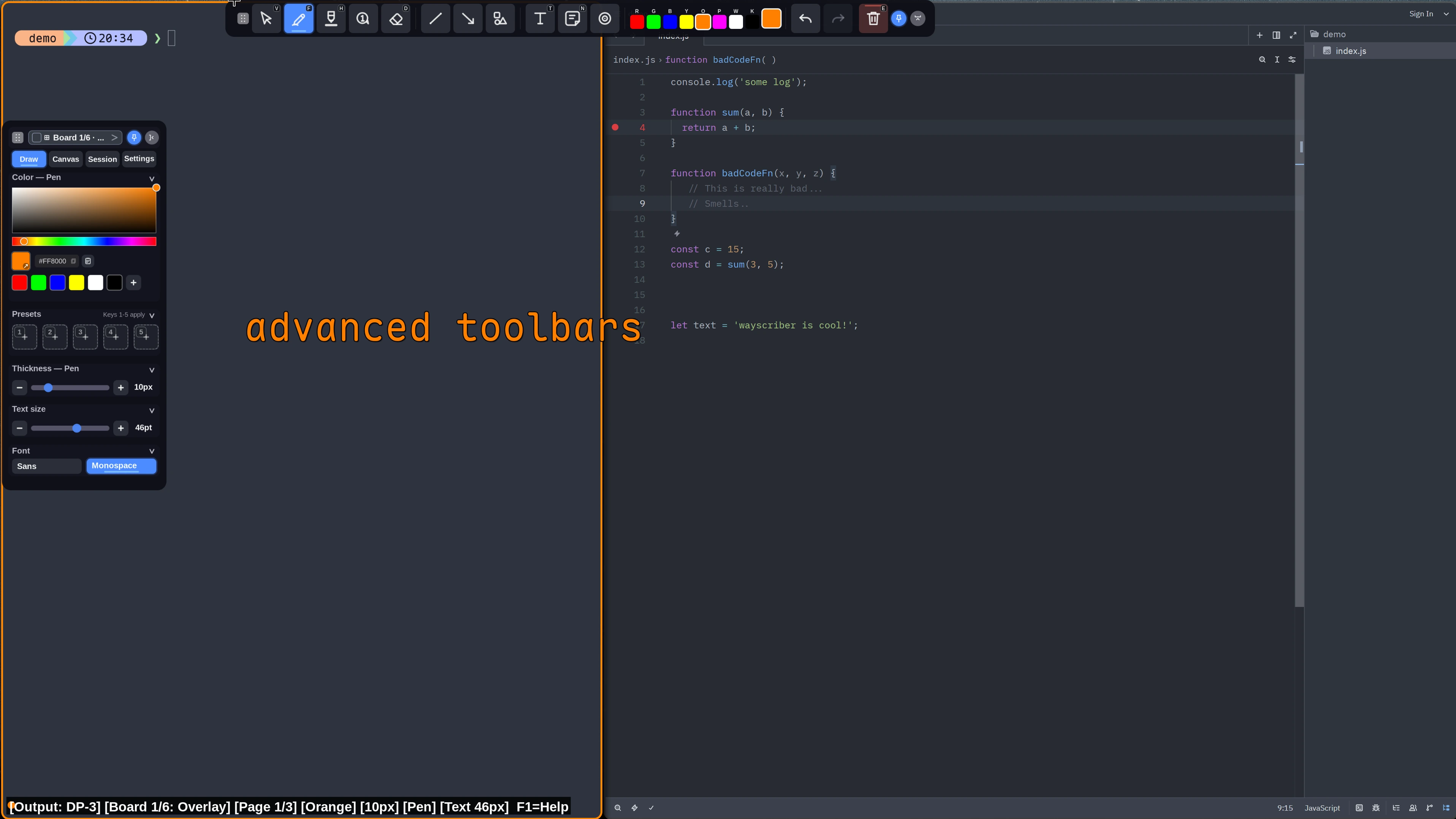 wayscriber advanced toolbar and side panel