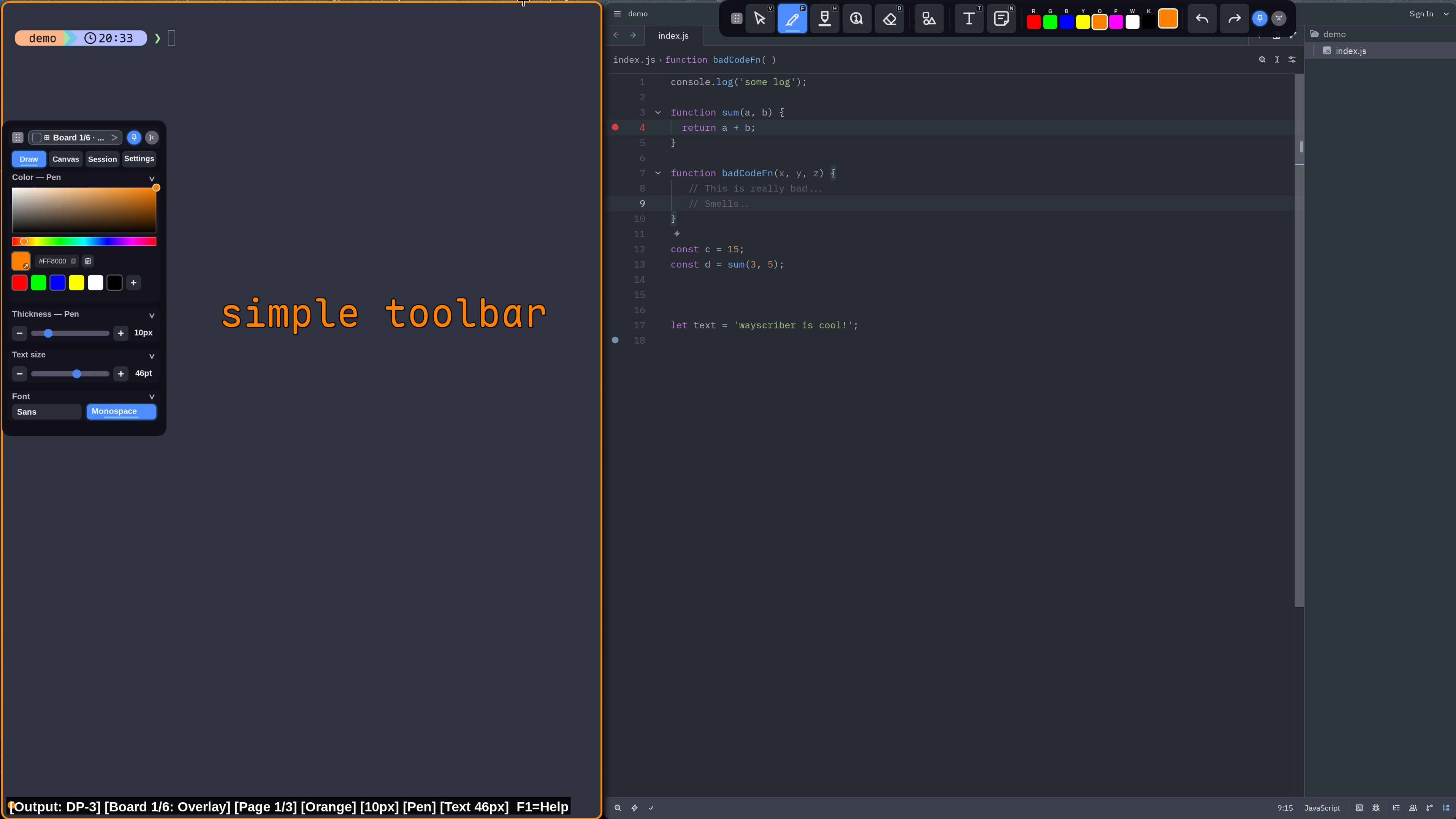 wayscriber simple toolbar and side panel
